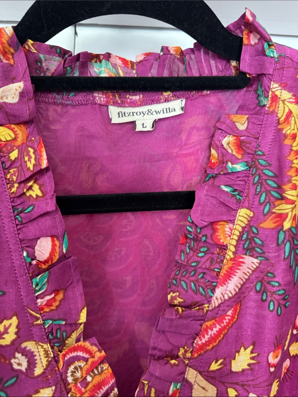 Women’s Magenta Floral Ruffle Collar Maxi Dress - Fitzroy & Willa - Picture 2 of 4